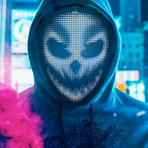 Pakuyi LED Halloween Mask,Light Up Mask Cosplay with APP Control 45 Animations+70 images, Scary Purge for Costume Halloween Festival Parties Masquerade Cosplay, Men Women Kids Gift