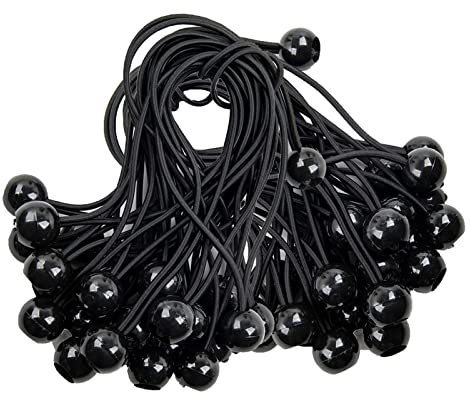 ZoeTekway 25 pezzi Corda Elastica per Teloni, Telo con occhielli, Elastici con Sfera Supporto, Corda elastica per sdraio, Corde Elastiche con Sfere, Corde Elastica per Teloni (Nero, 15cm, 4mm)
