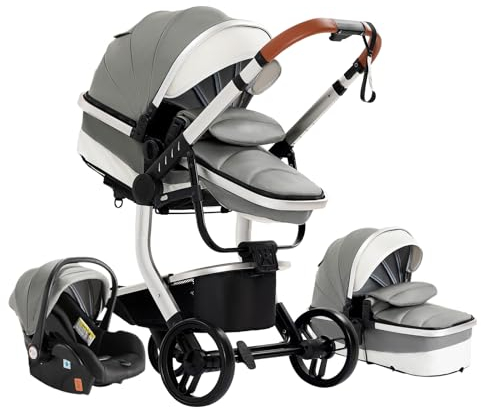 Prokoke 3-in-1 Kombikinderwagen Standardkinderwagen Neugeborener Tragbarer Reisewagen Kinderwagen Buggy Faltbarer High Landscape Kinderwagen (518 Grey)