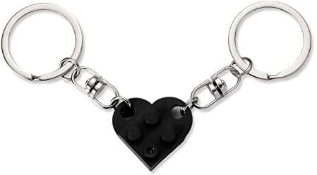 KINBOM Schlüsselanhänger Herz Set, 2 Stück Schlüsselanhänger Herz für Zwei Heart Keychain Paar Schlüsselanhänger Valentinstagsgeschenk für Freundin Freund (Schwarz)