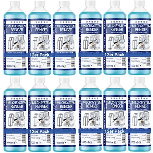 12 x 1000 ml Milk System Cleaner (34 Applications) for Fully Automatic Coffee Machine Milk Frother - Milk Foam Cleaner - Universal Liquid Cleaner for All Brands