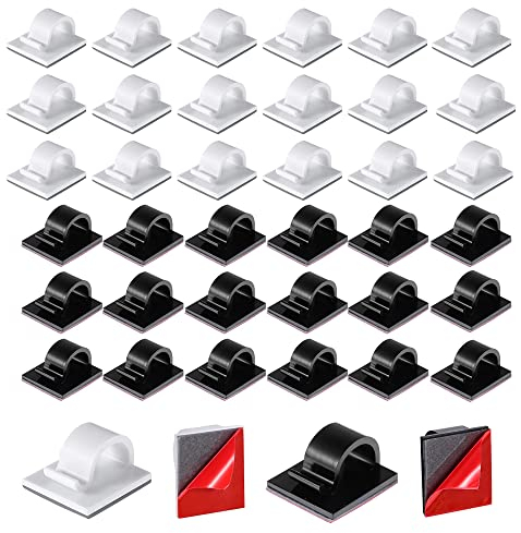 HUAZIZ Selbstklebend Kabelhalter Kabelclips,100 Stück Kabelbinder für led Strip,Ethernet,Flachkabel, Netzwerkkabel,USB Ladekabe und Audio Kabel geeignet, Mehrzweck Kabelklemmen(Mittel, Weiß+Schwarz)
