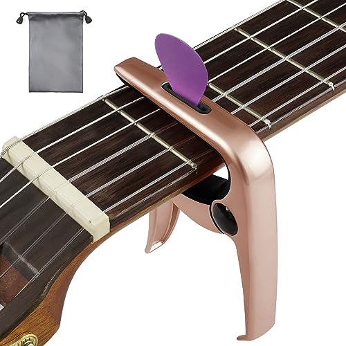 Musiin Zinklegierung Metall-Gitarrenkapodaster - 3-in-1 Multifunktionsdesign für Akustik- und E-Gitarren, Ukulele, Mandoline und klassisches Gitarrenzubehör - Roségold