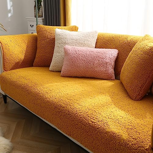 SHANNA Dicker Lamm Imitat Sofabezug 1 2 3 4-Sitzer L-Form, Neue Universelle rutschfeste Sofabezüge Superweiche Staubdichte Sofabezüge für Wohnzimmer (Gelb, 90 * 160 cm)