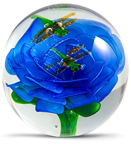 EUSTUMA Glasblumen-Briefbeschwerer-Figur Für Den Schreibtisch. Geben Sie Ihnen EIN Geschenk Von Der Person, Die Sie Lieben, Der Gartendekoration. (Blau)