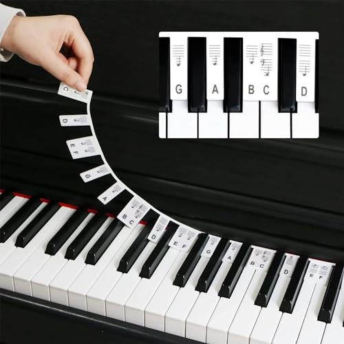 Xinjieda Piano Note Stickers Piano Stickers Silicone Reusable Music Piano Keyboard Stickers Removable Electric Keyboard Piano Key Stickers Piano Key Note Sticker for Kids Beginner Childs (Black)