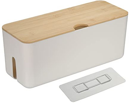 sourcing map Cable Management Box Wall Mounted PS Cord Organizer Box to Hide Wires & Power Strips Desk TV Computer Cable Organizer Box for Home/Office White,Wood