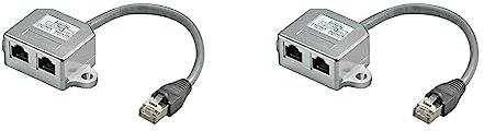 Goobay Netzwerk Adapter (Cat 5 Ethernet und ISDN RJ45 Stecker auf 2X RJ45 Buchse) Silber (Packung mit 2)