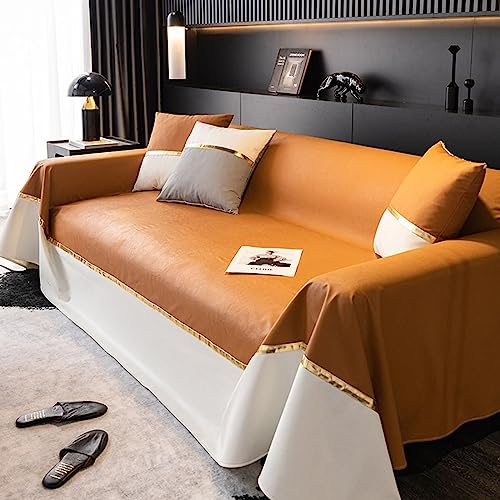 Homxi Sofahusse Zweisitzer,180x180CM,Cauchsofa Bezug Einfarbig Sofa Überwurf Stoff Handtuch Sofa Braun Sofa Überzug
