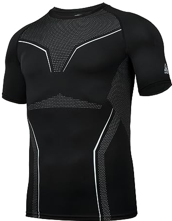 AMZSPORT Herren Kompressionsshirt Kurzarm Funktionsshirt Atmungsaktives Sportshirt Laufshirt Tshirt Fitness, Schwarz XXL