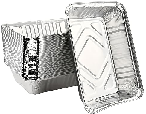 OTYMIOW Bandejas de Aluminio 50PCS Contenedores Rectangulares Aluminio 21*15*5.5cm Recipientes Rectangulares Bandejas Tradicionales de Aluminio para Transportar Alimentos, Congelar, Cocinar, 1000 ml