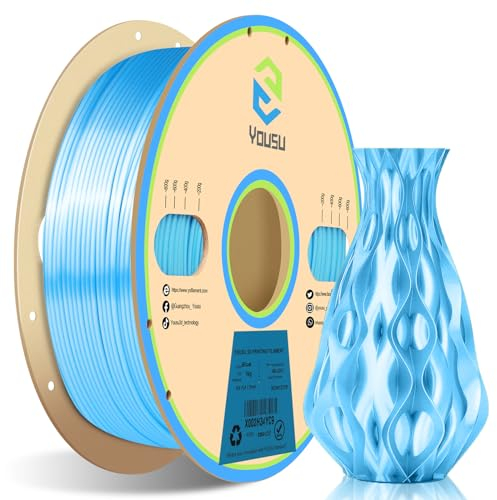 YOUSU Silk PLA Filament 1,75mm,Silk Blau, für FDM 3D Drucker, Seide filament 1kg Spule, Hochglänzende Oberfläche, Sauber Gewickelt,Vakuumverpackung