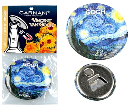 CARMANI - Apribottiglie magnetico, apribottiglie a mano per birra, bevande, bibite gassate, stampato con Vincent Van Gogh, la notte stellata