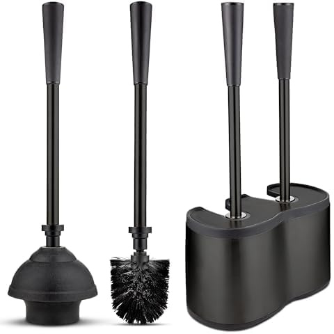 UMIEN™ WC-Bürste und Kolben-Set, Edelstahl, Kolben und WC-Bürste mit freistehendem Kanister, modernes und Elegantes Badezimmer-Reinigungszubehör, 2 Stück
