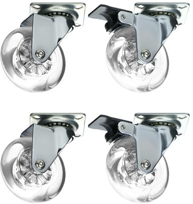 QWORK® 4stk. 75 mm Transparent Lenkrollen Fußbodenschonendes Polyurethan Möbelrolle, Tragkraft 40 kg (2 Bremse 2 ohne Bremse)