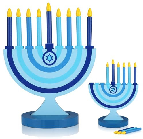 Beeveer Chanukka-Menora für Kinder - Holz-Kerzenhalter Mit Abnehmbaren Kerzen, 9 Traditionelle Kerzen, Jüdische Geschenke und Dekorationen