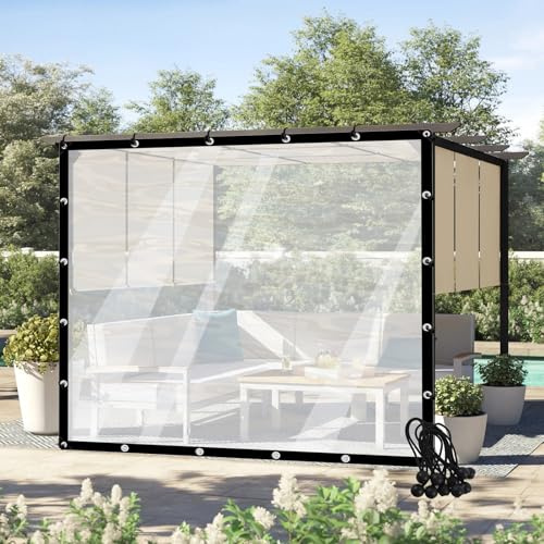 POCHY wasserdichte Seitenwände mit Ösen Transparenter Planenvorhang 0,14mm Plastikplane für Garten Pavillons, Anpassbar (Color : Clear, Size : 2.5x2.5m/8.2x8.2ft)