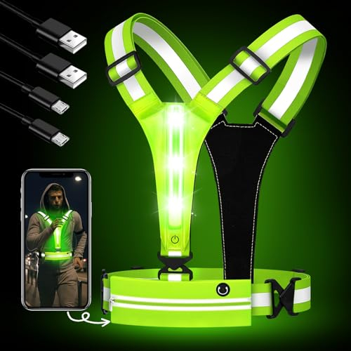 LED Warnweste, Laufweste Reflektorweste Warnweste Wiederaufladbare Lauflampe, Laufausrüstung, Sicherheitsweste, Elastische Verstellbare Leuchtweste für Joggen Wandern oder Radfahren in der Nach