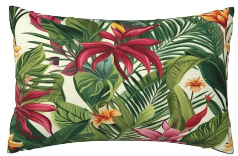 Kissenbezug 40x70cm 2er set Wetterfest Outdoor Kissen Tropische Pflanzen Kissenbezüge, Rechteckig Couch Kissen Blume Gartendeko Kissenhülle Herbst Outdoorkissen DekoKissen für Patio Balkon Deko,L494