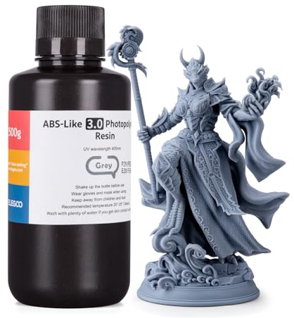 ELEGOO ABS-Like 3.0 3D Drucker Resin, 405 nm UV-härtendes Photopolymerharz für MSLA/LCD/DLP 3D Drucker, Verbesserte Festigkeit und Zähigkeit, Hohe Präzision, Niedrige Viskosität, 500g Grau
