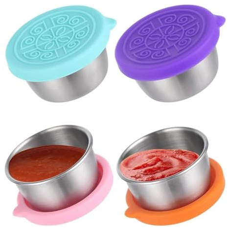 VIVIIHOO Mini Dosen mit Deckel-Snackbox Kinder, Kleine Dosen Lebensmittelbehälter Set, Edelstahl Dressing Behälter,Wiederverwendbare Saucenbehälter,4x50ml kleine Dosen mit Deckel, Auslaufsicher