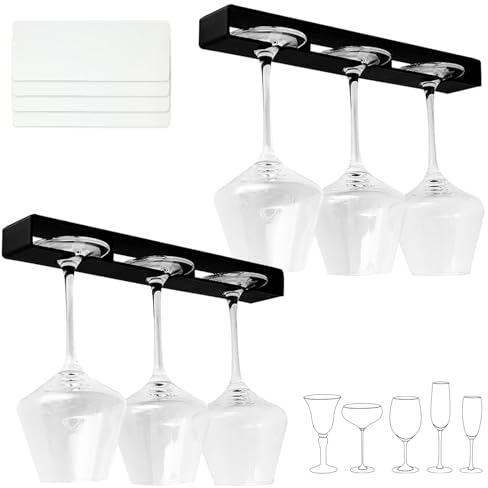 sinzau Porta bicchieri da vino, 2 pezzi, nero, plastica, mensole sospese, 33,5 x 5 x 3,05 cm, per cucina, bar, ristorante, molti tipi di bicchieri