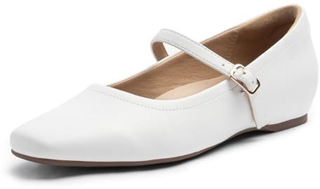 Cusolemore Mary Jane Flache Schuhe für Frauen mit Bogen Unterstützung und versteckten Keilabsatz, Damen Ballett Flats Weiß Size 41