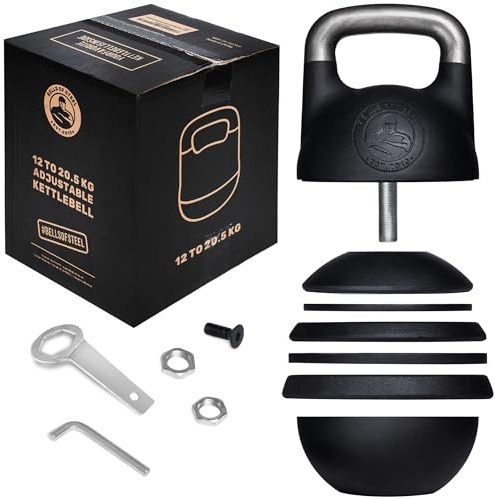 Bells of Steel Verstellbare Kugelhantel – kommerzielles und Heim-Gymnastik – Kettlebells Krafttraining für Ganzkörpertraining – Schraubverschlüsse für Gewichtsscheiben – Standardgriff: