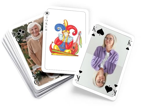 MEINSPIEL - Personalisiertes Canasta- und Rommé-Kartenspiel Deck - Eigene Fotos auf den Karten - Fotogeschenk für Erwachsene und Jugendliche - 55 Spielkarten im französischen Rommé-Blatt