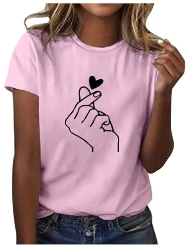 Camicette per Capodanno T Shirt Donna XS Blusa Nera E Fucsia T Shirt Donna Manica 3 4 Magliette alla Moda Donna Camicetta Mezze Maniche Magliette Donna con Stampa Blusa in Raso Donna T Shirt Moda