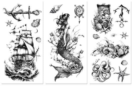 Peacoblue Calligraphy Rub on Transfers for Crafts 3Pcs Vintage Mermaid 15cmx30cm, UV DTF Waterproof Black Furniture Transfer for Chest of Drawer Dresser Glass Porcelain Wood Plastic