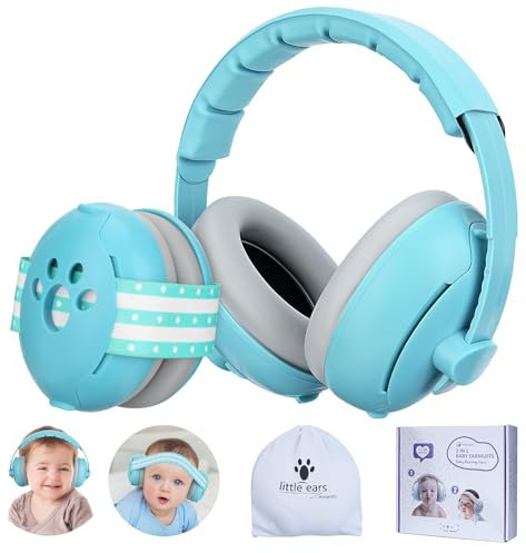 Coikes Baby Ear Defenders 2-in-1 Noise Cancelling Headphones for Toddlers Baby Headphones for Noise Cancellin with Adjustable Headband Newborn Sound Cancelling Earmuffs for Against Hearing Dama (Blue)