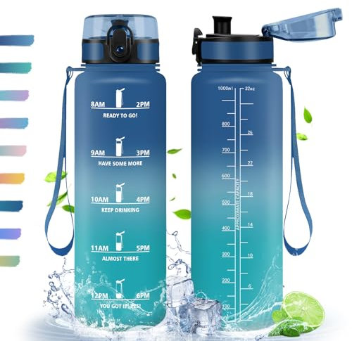 HoneyHolly Gourde, 1L, Gourde Sport, Gourde Filtre et Marqueur de Temps, Sans BPA, Bouteille d'eau pour Sport, Fitness, Yoga, L'école, Bureau