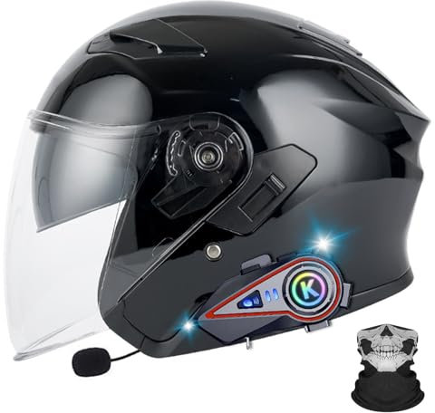 GNIUBBDB Casco Jet Bluetooth Casco Moto Certificazione ECE Casco Bluetooth per Adulti Casco Scooter Casco Jet Uomo Donna con Doppia Visiera Parasole F,XXL (63-64cm)