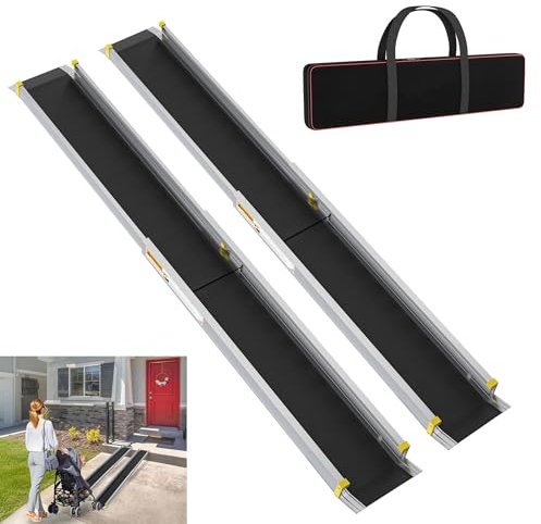YRHome 2X Teleskop Rollstuhlrampe 91-152cm Verstellbare Teleskoprampe Anti-Rutsch und Tragbar Teleskop-Rampe bis 300 kg für Manuelle Rollstühle Aluminium Rampe für Treppen und Schwellen