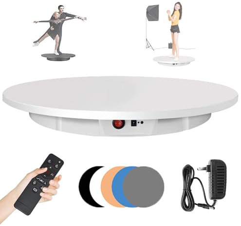 NzEupno 360 Degree Photography Turntable Motorized Rotating Display Stand with Remote Control Electric Turntable for Photo or Video, 3D Scanning with 5 Background Boards,White-60cm