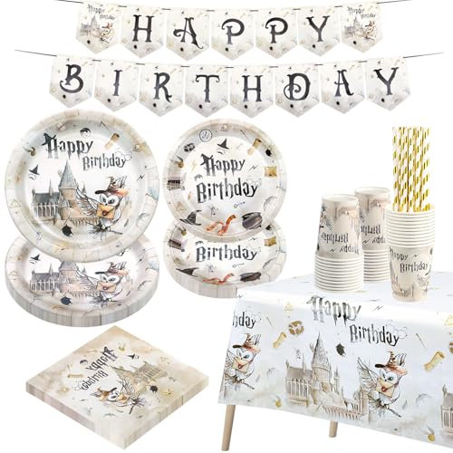 HUMTEOXI Wizard Geburtstags Deko, 20 Gäste Magischer Wizard Partygeschirr Set, Harry Pappteller Kindergeburtstag Happy Birthday Deko Partyzubehör für Geburtstagsdeko Junge Mädchen Partys