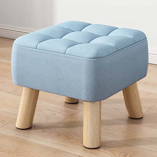 Holz-Fußhocker, quadratisch, Leinen, mit gepolstertem Sitz, zum Wechseln von Schuhen im Wohnzimmer oder Schlafzimmer, kleine Größe (Blau, 30 x 30 x 34 cm)