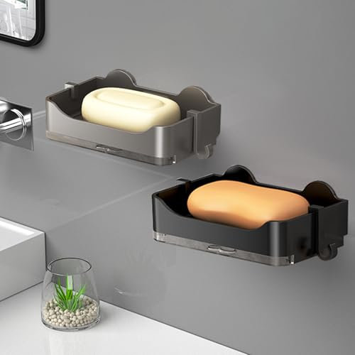 Seifenhalter, 2 Stück Seifenhalter Dusche, Seifenschale Ohne Bohren, Seifenschale mit Ablauf Schwarz und Grau für Dusche Für Badezimmer und Küche