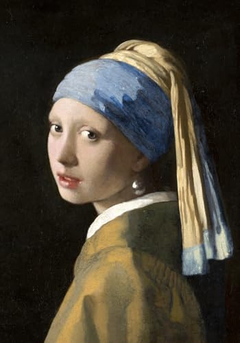 STYLER Leinwandbild Girl with a Pearl Earring 70 x 100 cm (AUFHÄNGFERTIG) I Meisterwerk auf Leinwand I Frau mit Perlenohrring I Kunst blau I Leinwand Bild Wandbild Wohnzimmer Schlafzimmer Flur