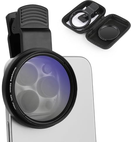 52mm Filtro CPL Universal, ELEPRUC Clip-on Filtro Polarizador Circular, Móvil Lente con Clip, Móvil Filtro CPL Polarizador para Teléfono Objetivo de Cámara de Teléfono Móvil