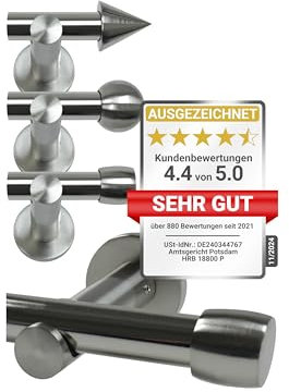 npluseins Gardinenstange/Teleskop 1-läufig Ø 13/16 Set + Zubehör 1569.2259, ca. 70-120 cm, Zylinder Chrom