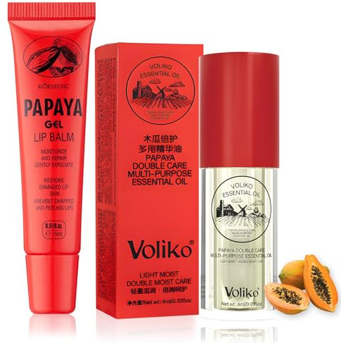 2 Stück Lippenöl Papaya Salbe Set, Nährendes Pawpaw Lip Oil und Gel Lip Balm,Repairing Lippenbalsam, Double Care Feuchtigkeitsspendende Peeling für Männer & Frauen