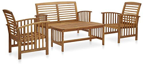IKAYAA Gartenmöbel Set Holz Stühle mit Tisch Wetterfest Lounge Bank Stuhl Tisch Gartenset Sitzgruppe Sitzmöbel Gartenbank Beistelltisch Gartengarnitur-Braun-Bank + 2X Sessel + Tisch
