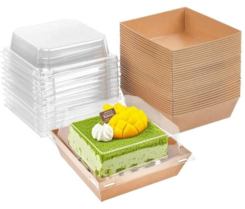 30 PCS Cake Slice Boxes with Clear Lids, Reusable Boxes for Cake Portions,Oil-Proof Paper Charcuterie Boxes Dessert Boxes Food Containers Cupcake Boxes Takeaway Boxes, Sandwich 12 x 12 x 6.5 cm Brown