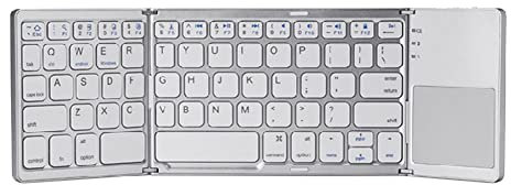Pesderty PortáTil Mini Teclado Bluetooth Plegable Teclado InaláMbrico Plegable Touchpad para iOS,Android,Windows Tablet Plata