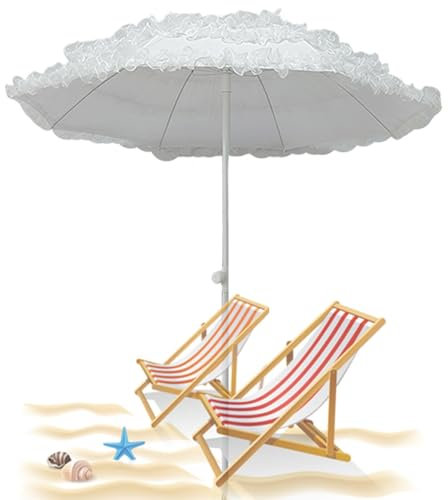 CFLNHMSY Sombrilla de Encaje de Flores, Sombrilla de decoración de Patio, Sombrilla de Playa de Ambiente romántico, Altura Regulable, Sin Base(140cm/4.6ft)