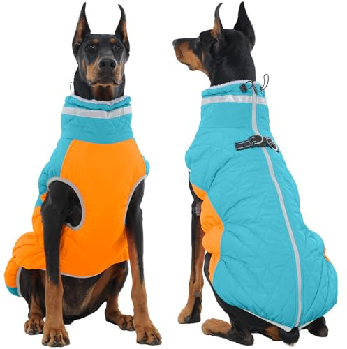OUOBOB Warme Hundejacke für große Hunde, wasserdichte Hundejacke mit integriertem Geschirr, Wolke mit Reißverschluss, Fleece, Stehkragen, für kaltes Wetter, Deutscher Schäferhund Schneeanzug