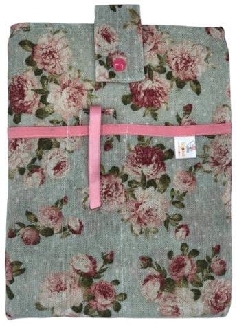 Funda Tablet 11” – Funda Libro Lectura – Funda Acolchada con Bolsillos – Bolsa Tablet con Cierre de Botón – Protector para iPad,Kindle,Libros,Cuadernos – Hecho a Mano Diseño Artesanal(Flores Rosa)