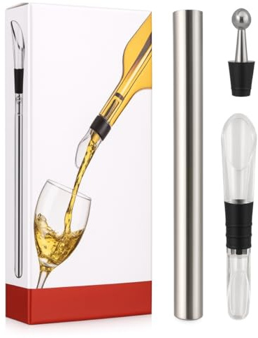 3-in-1 Stainless Steel Wine Chiller Stick Set, Includes Wine Cooling Rod, Aerator Pourer & Leak-Proof Stopper, Wine Cooler Tool for Red & White Bottles, Ideal Wine Gift